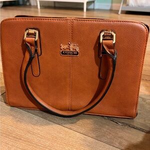 Coach Carriage Logo Leather Satchel in Cognac Brown